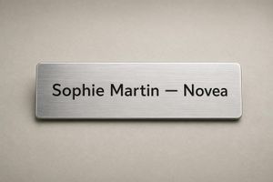Badge nominatif avec prénom — Gravure laser / Impression UV / Fixation magnétique