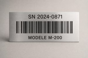 Plaque code-barres gravée — Code 1D / Datamatrix / Gravure laser