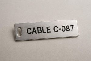 Plaque marquage câble électrique — Inox 316L / PVC rigide / Gravure laser