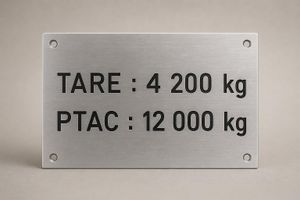 Plaque de tare réglementaire — Aluminium / Inox / Gravoply — Gravure laser