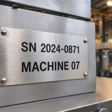 Plaques signalétiques machines en inox découpées au laser