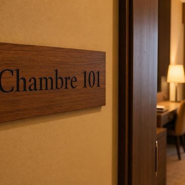 Signalétique bois pour hôtels et espaces tertiaires