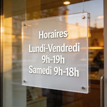 Plaque commerce vitrine et affichage réglementaire en devanture