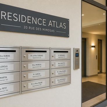 Signalétique complète de résidence, du portail aux boîtes aux lettres